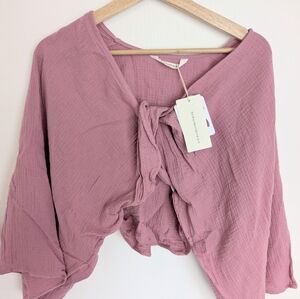 NWT Commense Mauve Tie-Front Blouse Crop Top In the Front